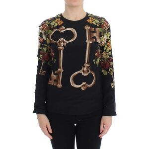 Dolce & Gabbana Floral Key Print Long Sleeve Sweater Women Black Tops & T-Shirts